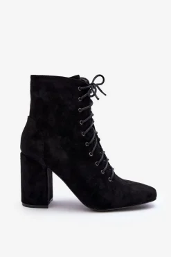 Clearance Boto Zamszowe Botki Damskie Na Słupku Czarne Saolio