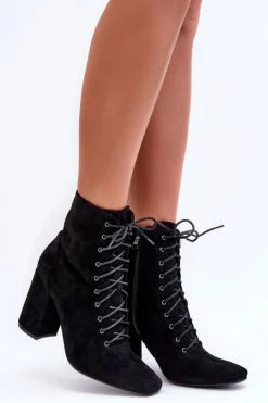 Clearance Boto Zamszowe Botki Damskie Na Słupku Czarne Saolio