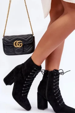 Clearance Boto Zamszowe Botki Damskie Na Słupku Czarne Saolio