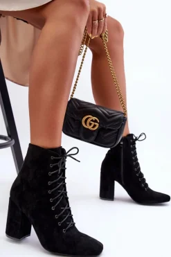 Clearance Boto Zamszowe Botki Damskie Na Słupku Czarne Saolio