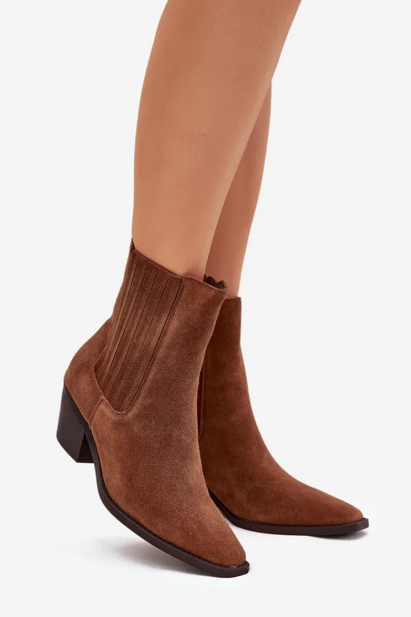 Outlet Boto Zamszowe Botki Damskie Na Słupku Ocieplane Camel Arelia