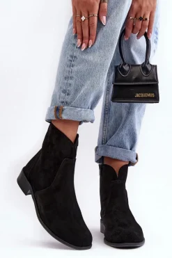 Online Boto Zamszowe Botki Damskie Na Suwak Czarne Nicole 2829 Czarny