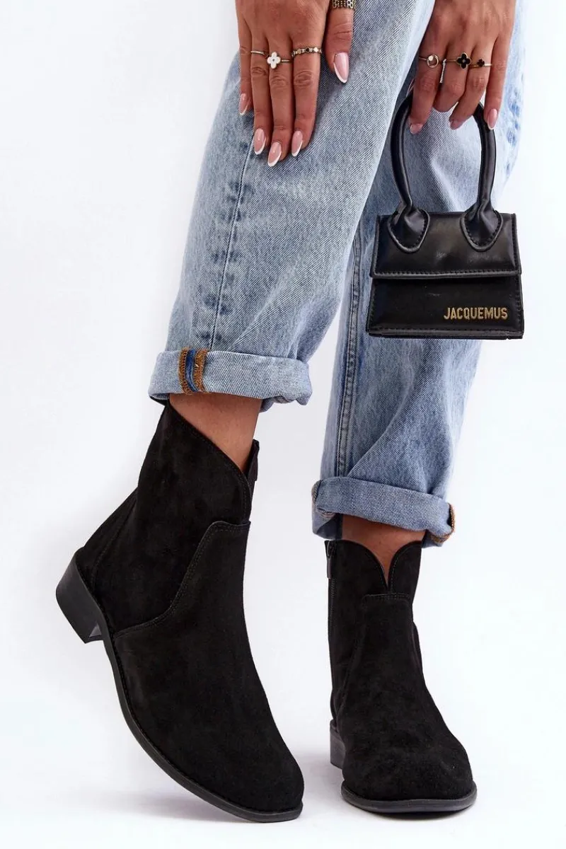 Online Boto Zamszowe Botki Damskie Na Suwak Czarne Nicole 2829 Czarny