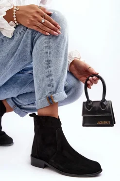 Online Boto Zamszowe Botki Damskie Na Suwak Czarne Nicole 2829 Czarny