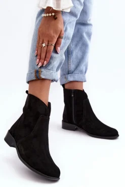 Online Boto Zamszowe Botki Damskie Na Suwak Czarne Nicole 2829 Czarny