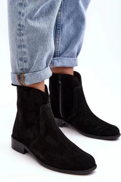 Online Boto Zamszowe Botki Damskie Na Suwak Czarne Nicole 2829 Czarny