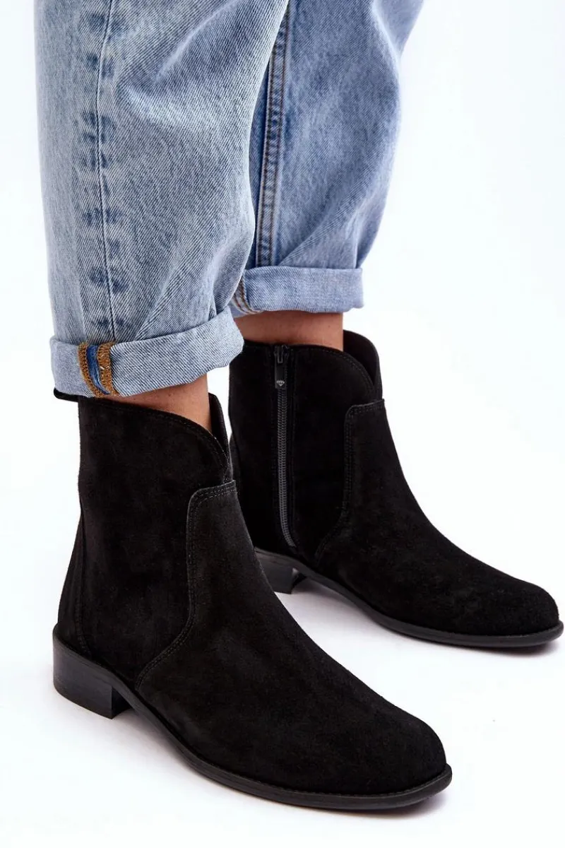 Online Boto Zamszowe Botki Damskie Na Suwak Czarne Nicole 2829 Czarny
