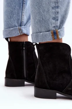 Online Boto Zamszowe Botki Damskie Na Suwak Czarne Nicole 2829 Czarny