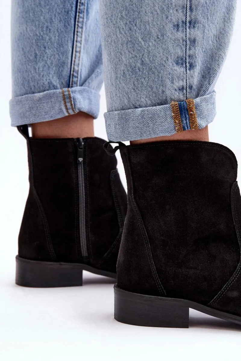 Online Boto Zamszowe Botki Damskie Na Suwak Czarne Nicole 2829 Czarny