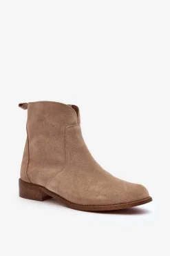 Boto Zamszowe Botki Damskie Na Suwak Beżowe Nicole 2829