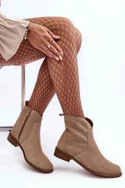 Boto Zamszowe Botki Damskie Na Suwak Beżowe Nicole 2829