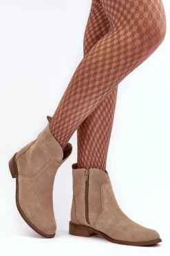 Boto Zamszowe Botki Damskie Na Suwak Beżowe Nicole 2829