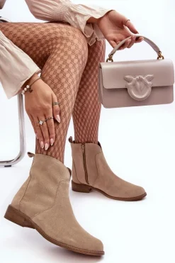 Boto Zamszowe Botki Damskie Na Suwak Beżowe Nicole 2829