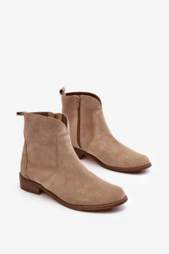 Boto Zamszowe Botki Damskie Na Suwak Beżowe Nicole 2829