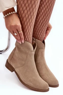 Boto Zamszowe Botki Damskie Na Suwak Beżowe Nicole 2829