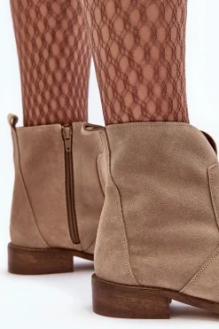 Boto Zamszowe Botki Damskie Na Suwak Beżowe Nicole 2829