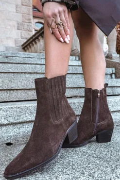 Botki Ocieplane|Botki Na Słupku>Boto Zamszowe Botki Damskie Na Słupku Ocieplane Brązowe Arelia Brązowy