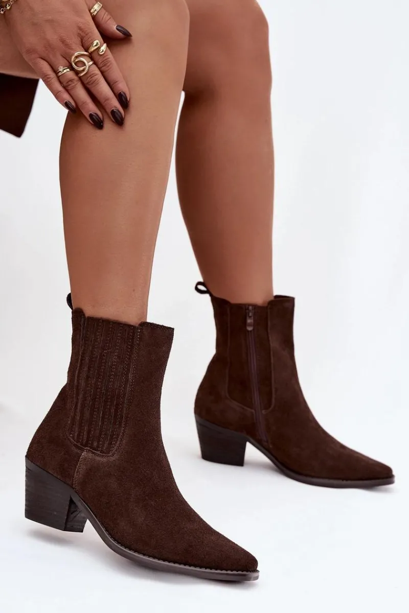 Botki Ocieplane|Botki Na Słupku>Boto Zamszowe Botki Damskie Na Słupku Ocieplane Brązowe Arelia Brązowy