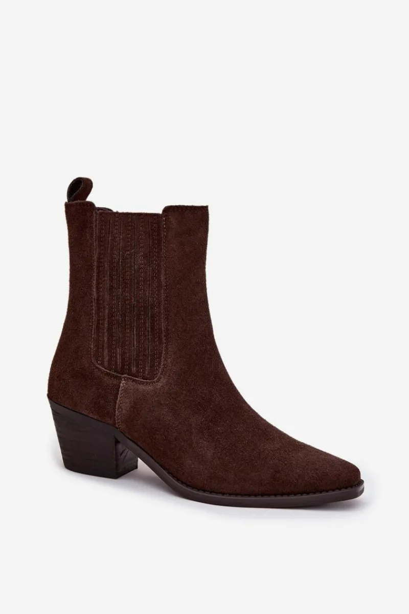 Botki Ocieplane|Botki Na Słupku>Boto Zamszowe Botki Damskie Na Słupku Ocieplane Brązowe Arelia Brązowy