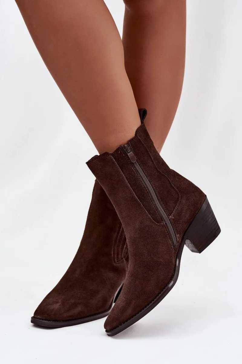 Botki Ocieplane|Botki Na Słupku>Boto Zamszowe Botki Damskie Na Słupku Ocieplane Brązowe Arelia Brązowy