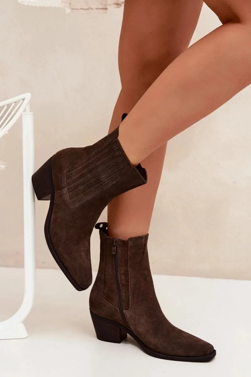 Botki Ocieplane|Botki Na Słupku>Boto Zamszowe Botki Damskie Na Słupku Ocieplane Brązowe Arelia Brązowy