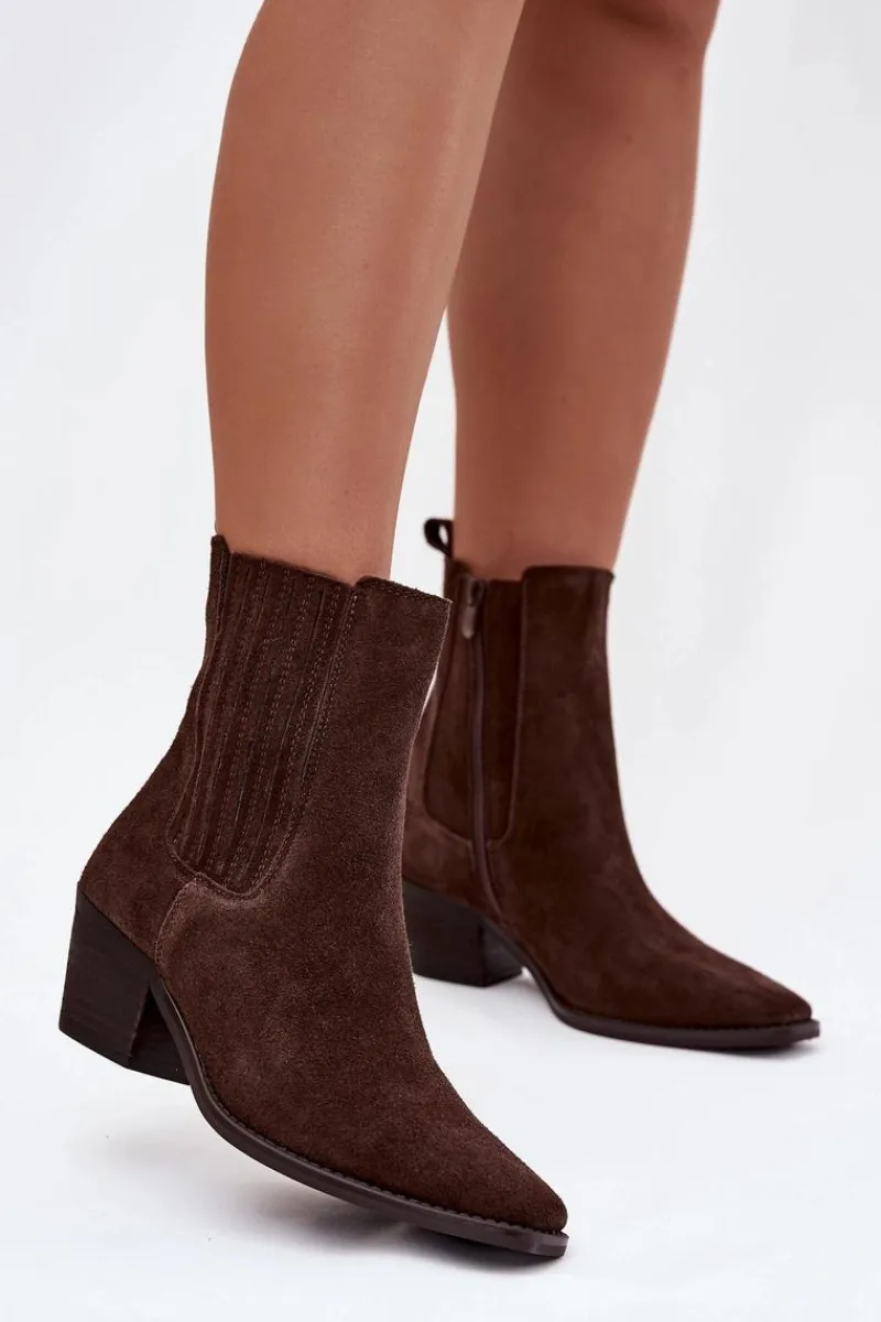 Botki Ocieplane|Botki Na Słupku>Boto Zamszowe Botki Damskie Na Słupku Ocieplane Brązowe Arelia Brązowy