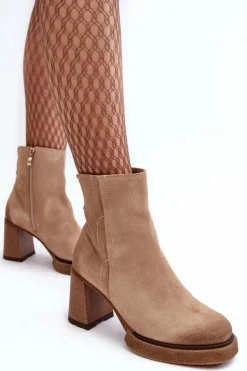 Botki Ocieplane|Botki Skórzane></noscript>Boto Zamszowe Botki Damskie Na Słupku Beżowe Lemar Remilda