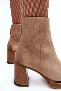 Botki Ocieplane|Botki Skórzane></noscript>Boto Zamszowe Botki Damskie Na Słupku Beżowe Lemar Remilda