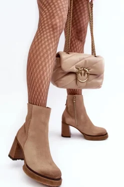 Botki Ocieplane|Botki Skórzane></noscript>Boto Zamszowe Botki Damskie Na Słupku Beżowe Lemar Remilda