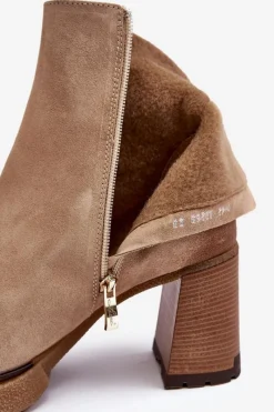 Botki Ocieplane|Botki Skórzane></noscript>Boto Zamszowe Botki Damskie Na Słupku Beżowe Lemar Remilda