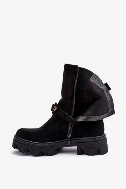 New Boto Zamszowe Botki Damskie Z Łańcuchem Czarne Nemette