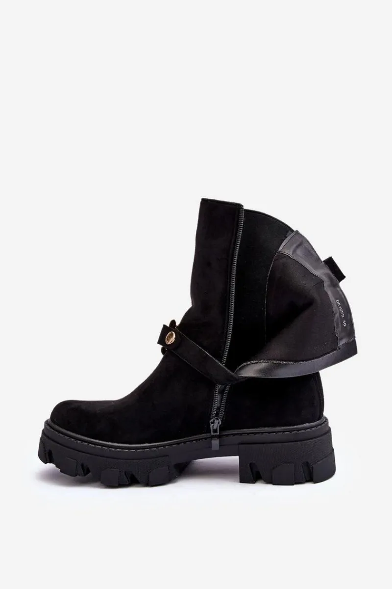 New Boto Zamszowe Botki Damskie Z Łańcuchem Czarne Nemette