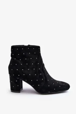 Boto Zamszowe Botki Damskie Zdobione Ćwiekami Czarne Antede