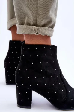Boto Zamszowe Botki Damskie Zdobione Ćwiekami Czarne Antede