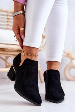 Best Zamszowe Botki Kowbojki Ażurowe Czarne Valerie Damskie Botki Wiosenne|Botki Na Słupku