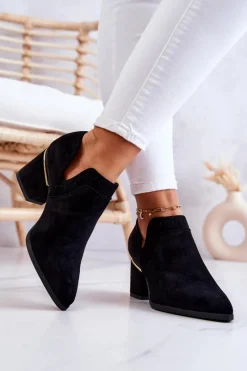 Best Zamszowe Botki Kowbojki Ażurowe Czarne Valerie Damskie Botki Wiosenne|Botki Na Słupku