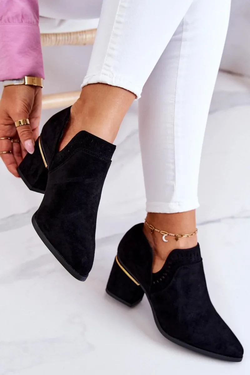 Best Zamszowe Botki Kowbojki Ażurowe Czarne Valerie Damskie Botki Wiosenne|Botki Na Słupku