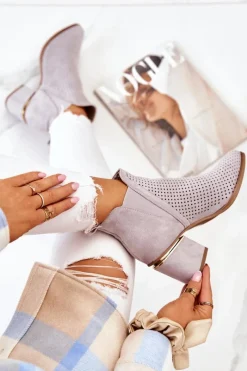 Botki Na Słupku|Czarne Botki>Boto Zamszowe Botki Kowbojki Ażurowe Szare Helloni