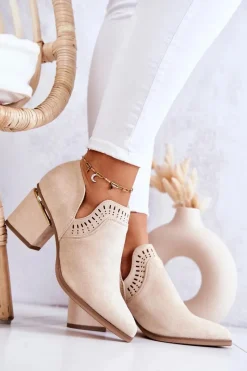 Botki Wiosenne|Botki Na Słupku>Boto Zamszowe Botki Kowbojki Ażurowe Beżowe Valerie