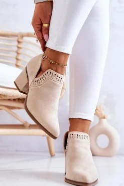 Botki Wiosenne|Botki Na Słupku>Boto Zamszowe Botki Kowbojki Ażurowe Beżowe Valerie