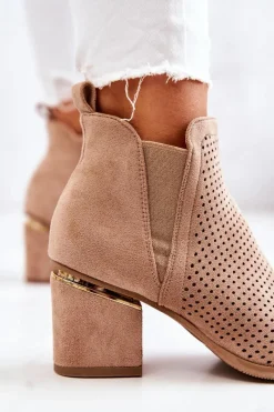 New Boto Zamszowe Botki Kowbojki Ażurowe Ciemnobeżowe Helloni