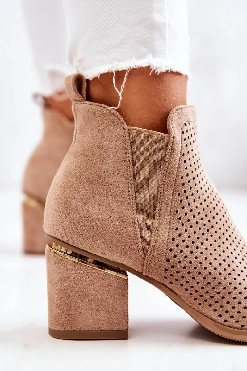 New Boto Zamszowe Botki Kowbojki Ażurowe Ciemnobeżowe Helloni