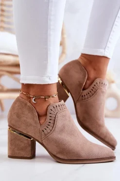 Sale Boto Zamszowe Botki Kowbojki Ażurowe Ciemnobeżowe Valerie