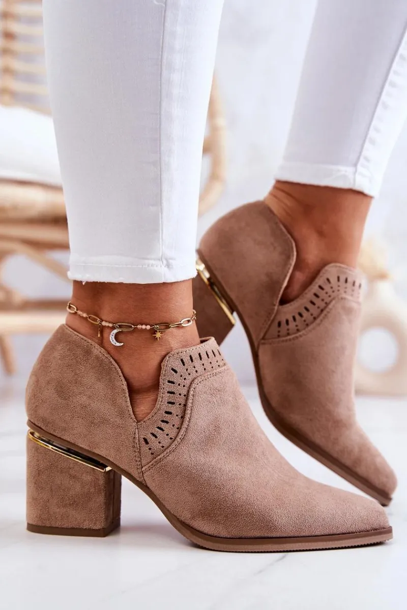 Sale Boto Zamszowe Botki Kowbojki Ażurowe Ciemnobeżowe Valerie