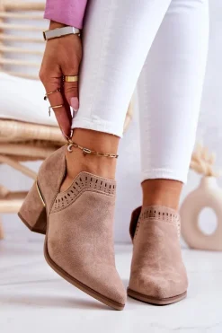 Sale Boto Zamszowe Botki Kowbojki Ażurowe Ciemnobeżowe Valerie