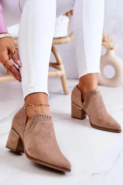 Sale Boto Zamszowe Botki Kowbojki Ażurowe Ciemnobeżowe Valerie