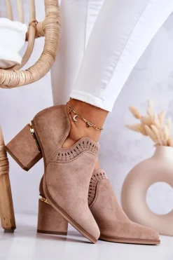 Sale Boto Zamszowe Botki Kowbojki Ażurowe Ciemnobeżowe Valerie