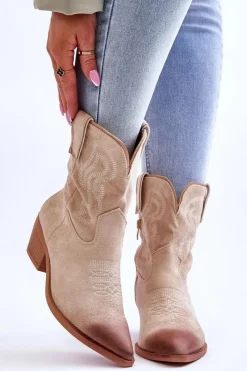 Botki Wiosenne|Botki Na Słupku>Boto Zamszowe Botki Kowbojki Beżowe Klaira