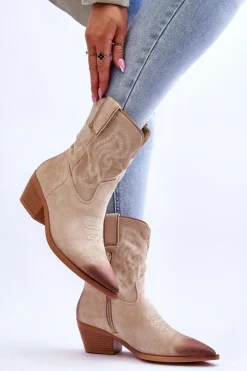 Botki Wiosenne|Botki Na Słupku>Boto Zamszowe Botki Kowbojki Beżowe Klaira
