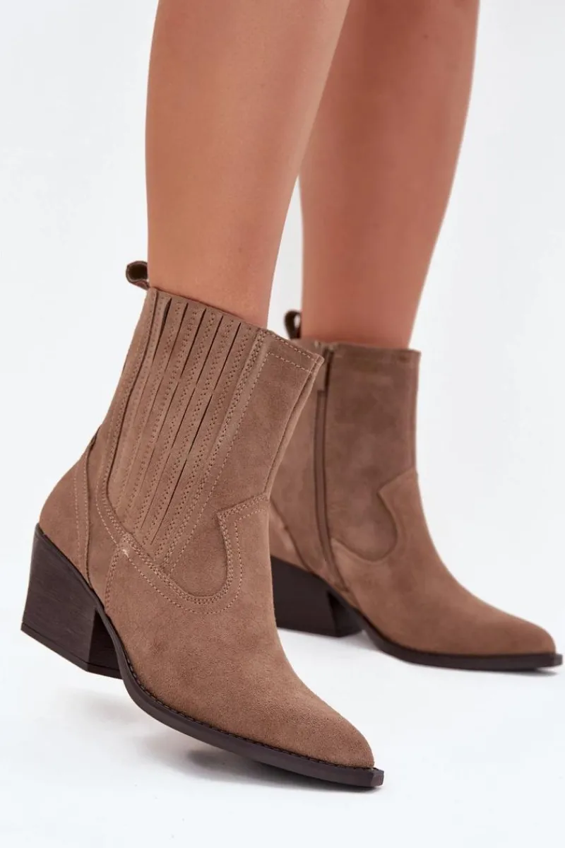 Botki Ocieplane|Botki Na Słupku>Boto Zamszowe Botki Kowbojki Damskie Na Słupku Ocieplane Khaki Dylira